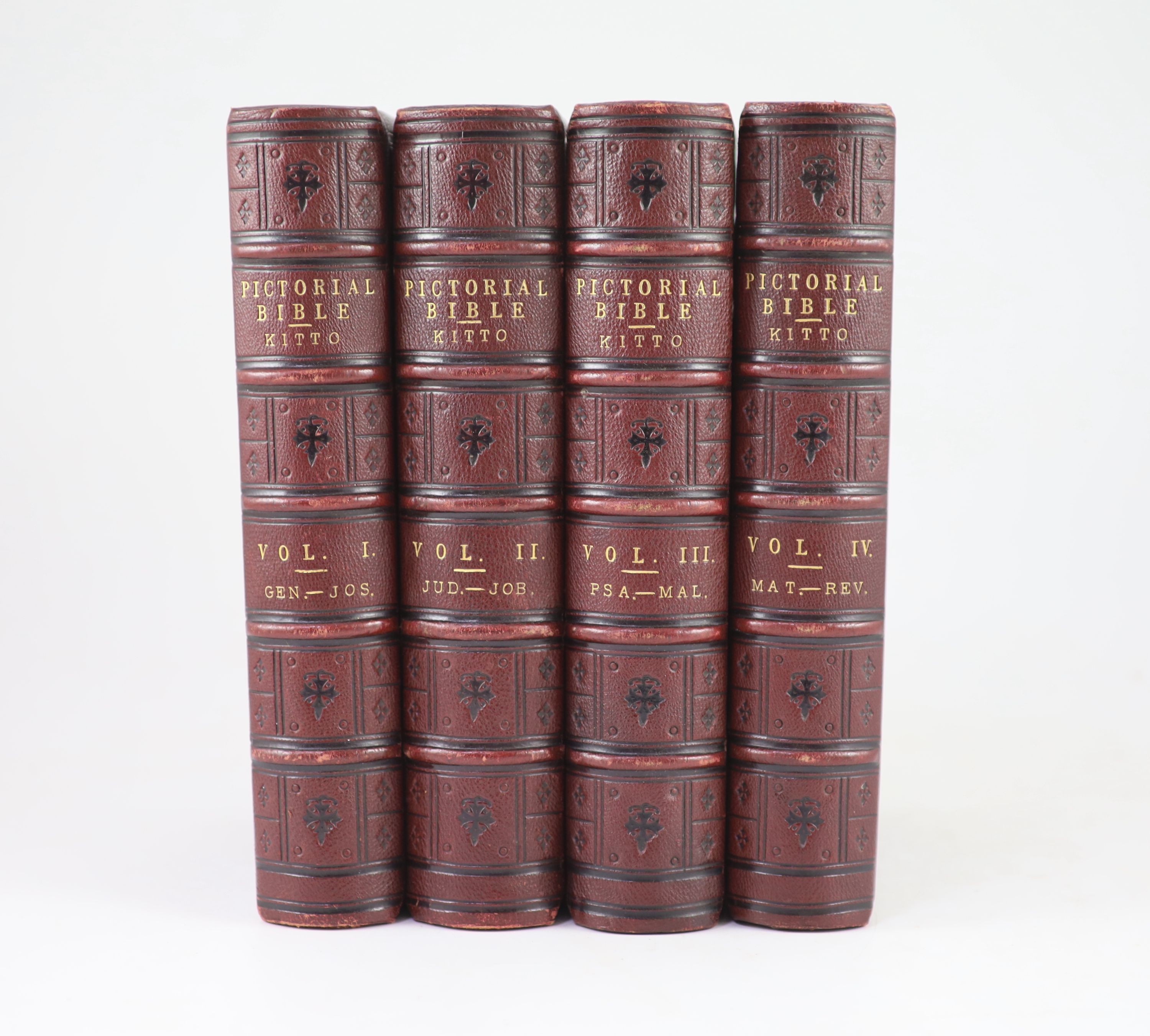 Kitto, John - The Pictorial Bible being the Old and New Testaments according to the Authorised Versions. A new edition with additional notes. 4 vols. Complete with 14 steel engraved plates, 3 of which are double page, pl